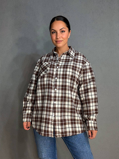 Рубашка женская Baoyu 225-1 в клетку оверсайз фланель, светло-коричневый, one size Киев - изображение 19