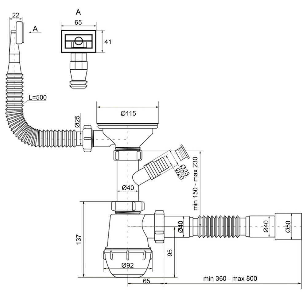 Сифон OPTIMUM 31/2| *40 для миття з отв.для прання.маш, з прямокут. переливом і гофр 40х40/50 OPTI 27343 Київ - фото 8