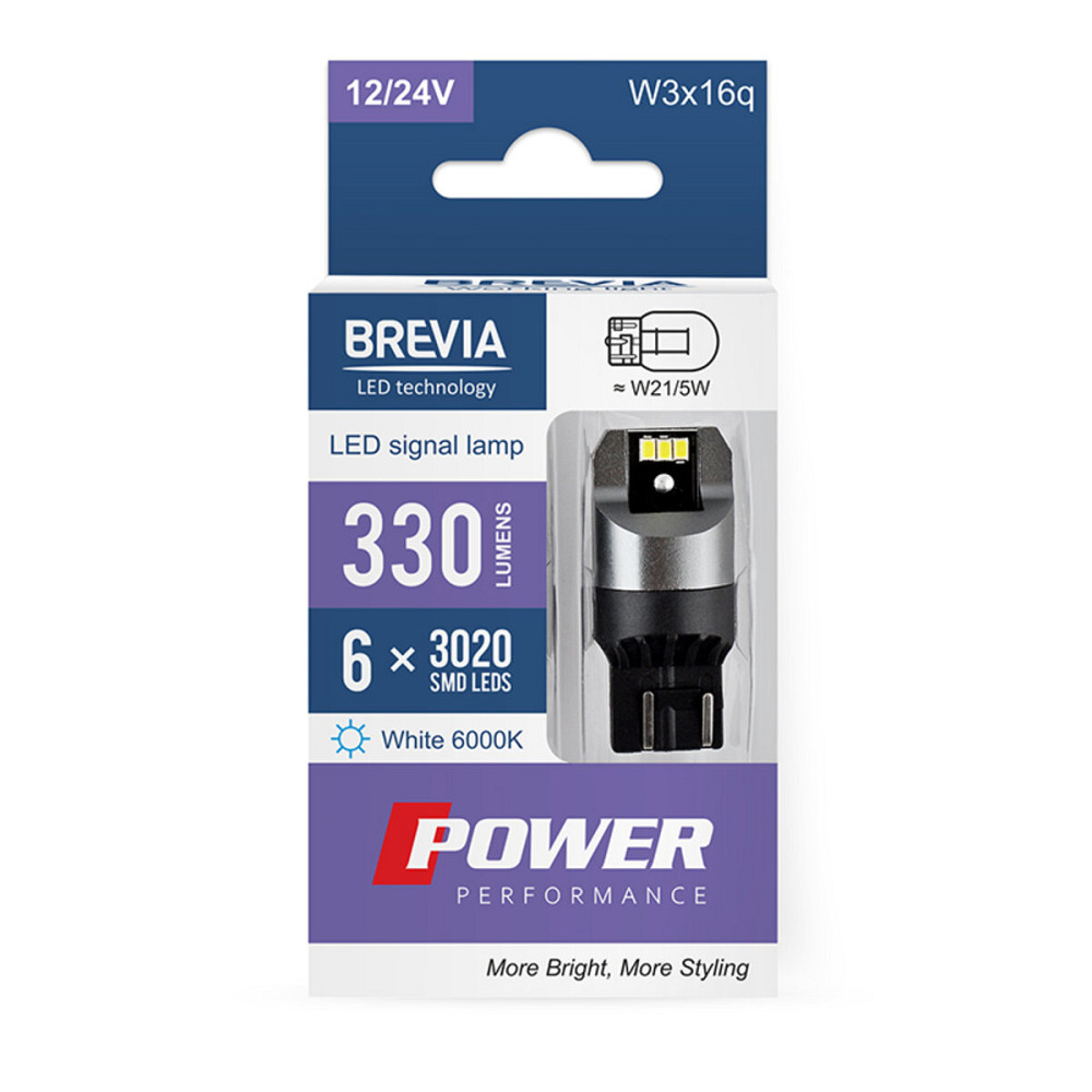 LED автолампа Brevia Power W21/5W 330Lm 6x3020SMD 12/24V CANbus, 2шт Київ - фото 1