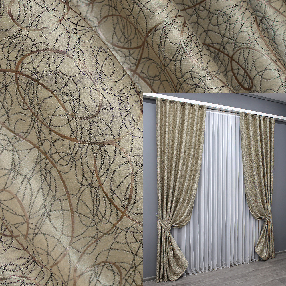 Комплект готових штор VR-Textil Блекаут-софт Жаклін № 671ш(Б) Бежевий з карамельним 100х270 см 2шт (31-366) Київ - фото 1