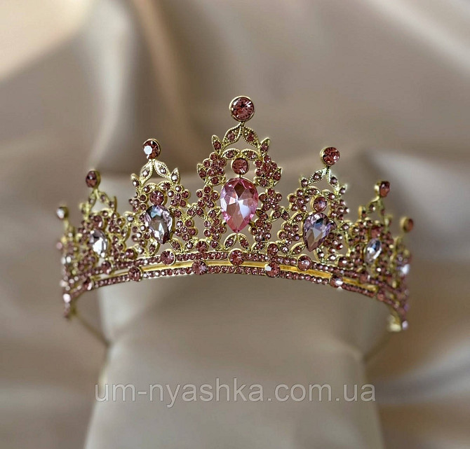 Діадема на обручі Корона рожева з каменями Кривий Ріг - фото 2