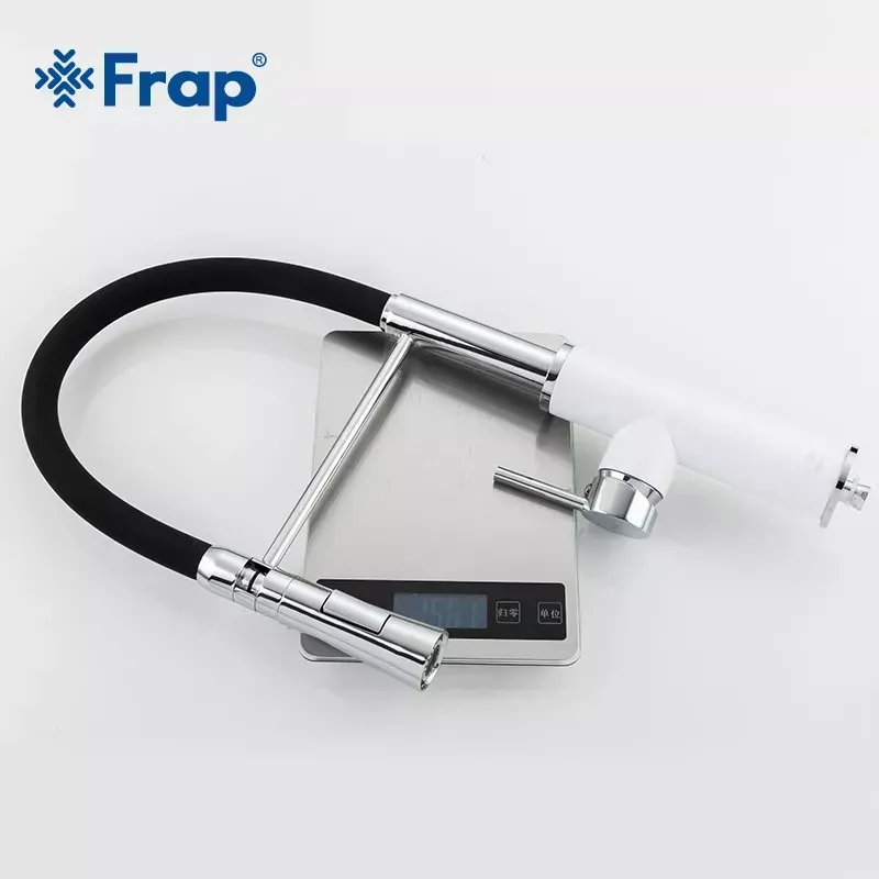 Змішувач для кухні Frap F4452-8 з гнучким виливом, 2 режими, біло/чорний Київ - фото 5