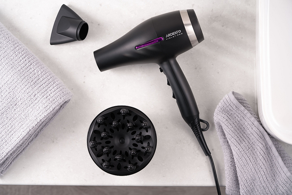 Фен ARDESTO Violet PRO HD-Y223PRO, 1850-2200Вт, 2 швидкості , 3 темп.режими, дифузор, чорний Київ - фото 4