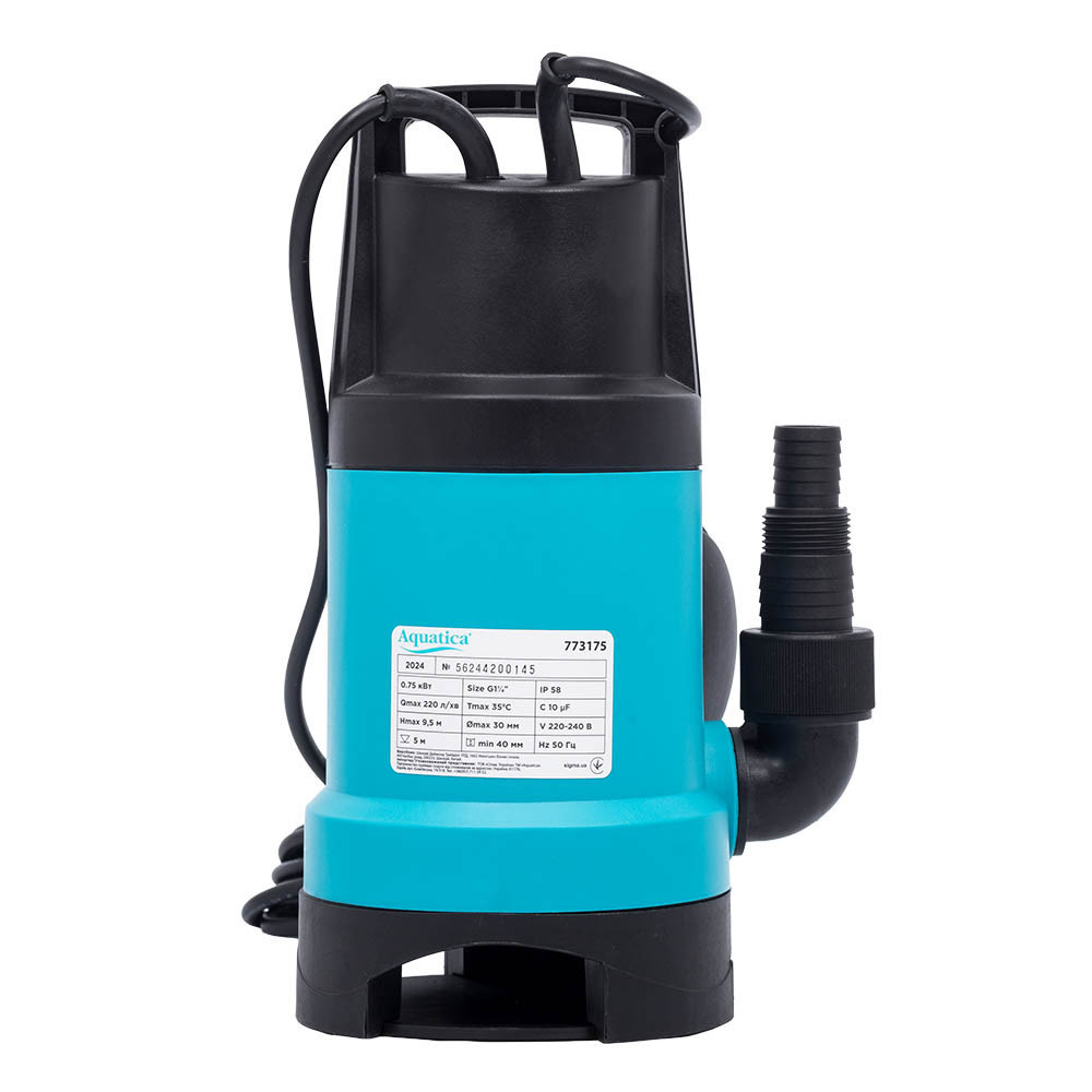 Насос дренажный садовый 0.75кВт Hmax 9.5м Qmax 220л/мин (часть до 30мм) AQUATICA (773175) Ровно - изображение 9