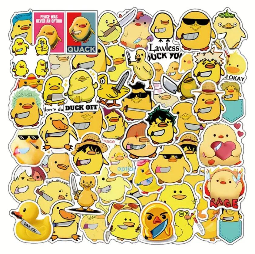 Набор наклеек (стикеров) Забавные Желтые Утки с Ножом (60 шт.) стикербомбинг для телефона, ноутбука Киев - изображение 1
