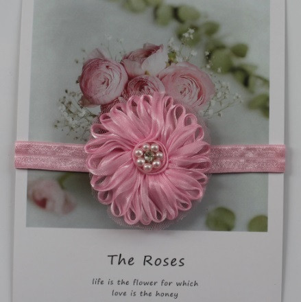 Повязка для девочки розовая - размер цветка 7см, размер универсальный (на резинке) Киев - изображение 1