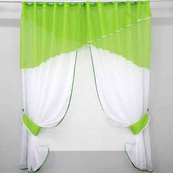 Кухонні штори VR-Textil № 091к з ламбрекеном і підв'язками салатовий з білим 280х170 см (52-0255) Київ