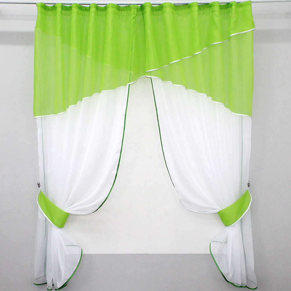 Кухонні штори VR-Textil № 091к з ламбрекеном і підв'язками салатовий з білим 280х170 см (52-0255) Київ - фото 1