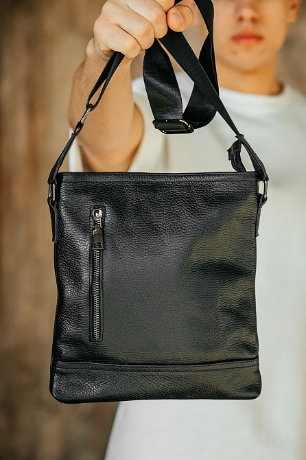 Чоловіча барсетка, чорна сумка через плече з натуральної шкіри, класичний якісний месендджерMasterSem Київ - фото 7