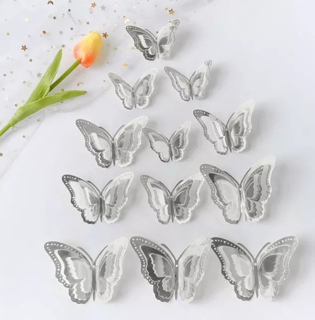 Метелики декоративні на стіну дзеркальні 12 штук сріблястий Київ - фото 2