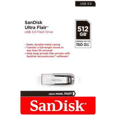 USB флеш накопитель SanDisk 512GB Ultra Flair Silver-Black USB 3.0 (SDCZ73-512G-G46) Винница