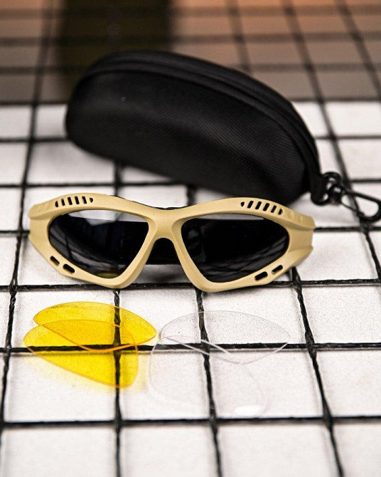 Тактические защитные очки с сменными линзами, вентилируемые  кайот  ПП7830 Одесса - изображение 2