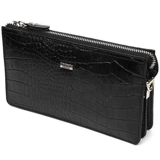 Клатч чоловічий на два відділення з натуральної шкіри з тисненням під крокодила Чорний (BOND) Київ