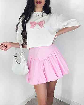 Женский летний романтичный костюм двойка: футболка и юбка турецкий кулир + коттон Розовый, 46/48 Одесса