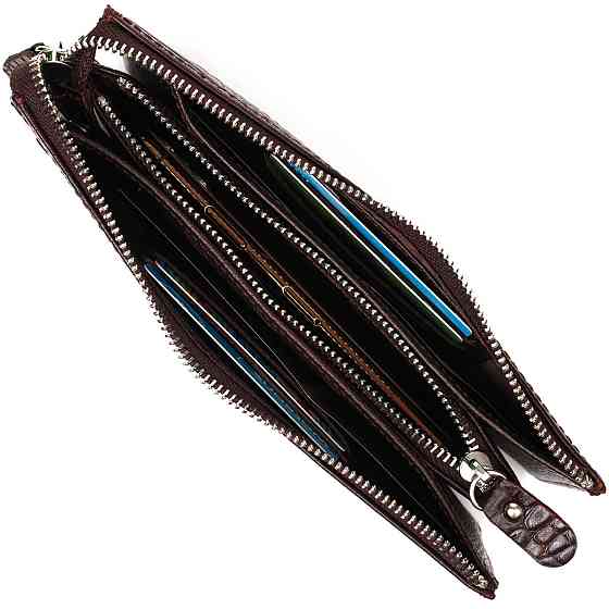 Місткий клатч чоловічий на два відділення з натуральної шкіри з тисненням під крокодила BOND 22046 Коричневий Київ