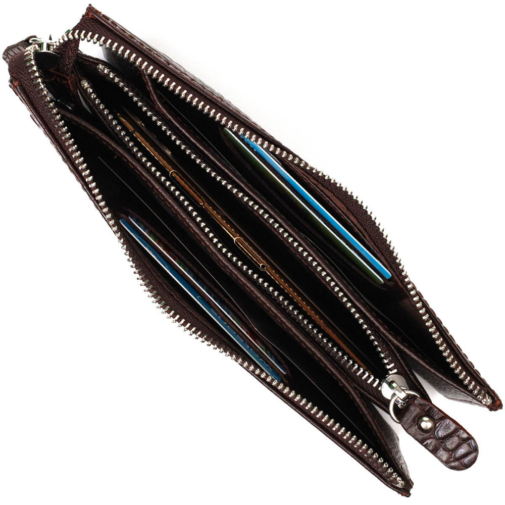 Місткий клатч чоловічий на два відділення з натуральної шкіри з тисненням під крокодила BOND 22046 Коричневий Київ - фото 5