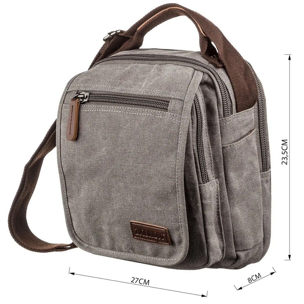 Универсальная текстильная мужская сумка на два отделения Серая (Vintage) Киев - изображение 7