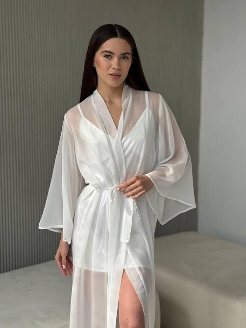 Довгий шифоновий халат Айвори L/2XL Харьков - изображение 3