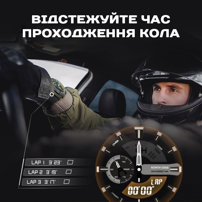 Годинник чоловічий водостійкий тактичний North Edge Hornet Iron Edition (2 ремінці) Чорний Вінниця - фото 3