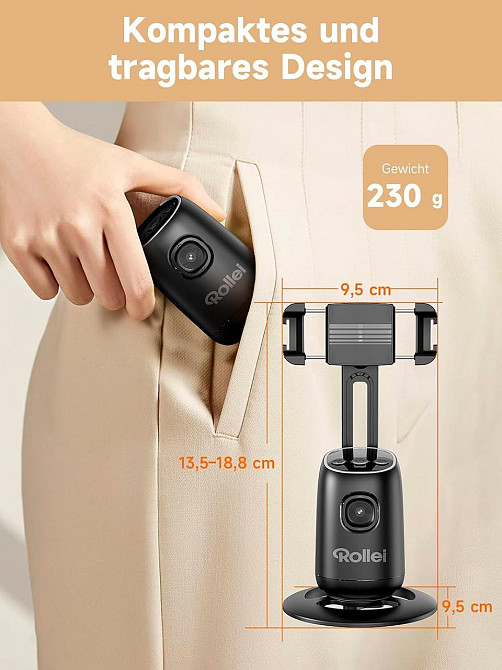 Штатив Rollei Easy Creator 23158 чорний настільний для смартфона AI Tracking 360° автоматичне відстеження обличчя вбудована Київ - фото 3