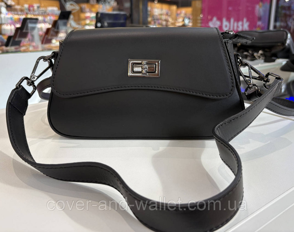 Елегантна каркасна жіноча сумочка з італійської шкіри чорного кольору Virginia Conti Київ - фото 5