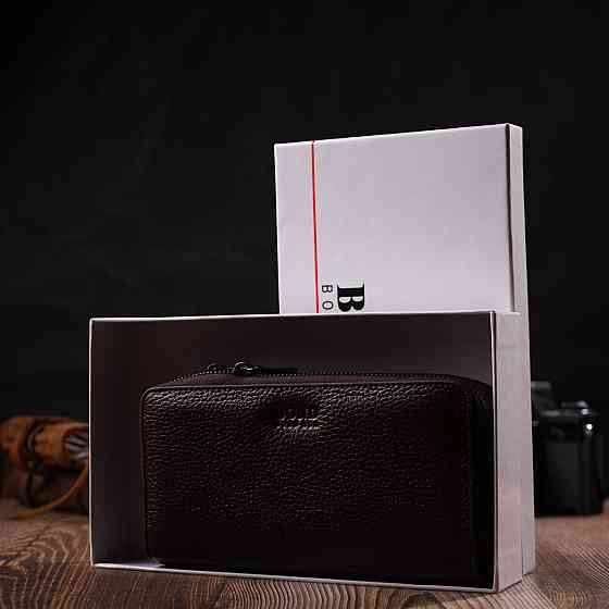 Місткий чоловічий клатч із двома відділеннями з натуральної шкіри Коричневий (BOND) Київ