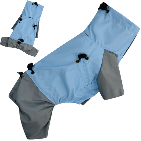 Дощовик для собак водовідштовхувальний комбінезон із фіксаторами Dogs Bomba з високим коміром блакитний 9 Одеса