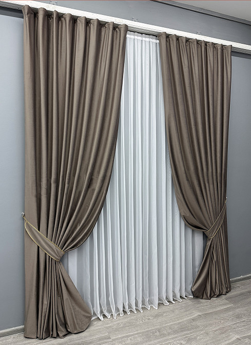 Комплект готових штор VR-Textil Оксамит (бархат) № 1655ш Какао 200х290 см 2 шт (32-077) Київ - фото 3
