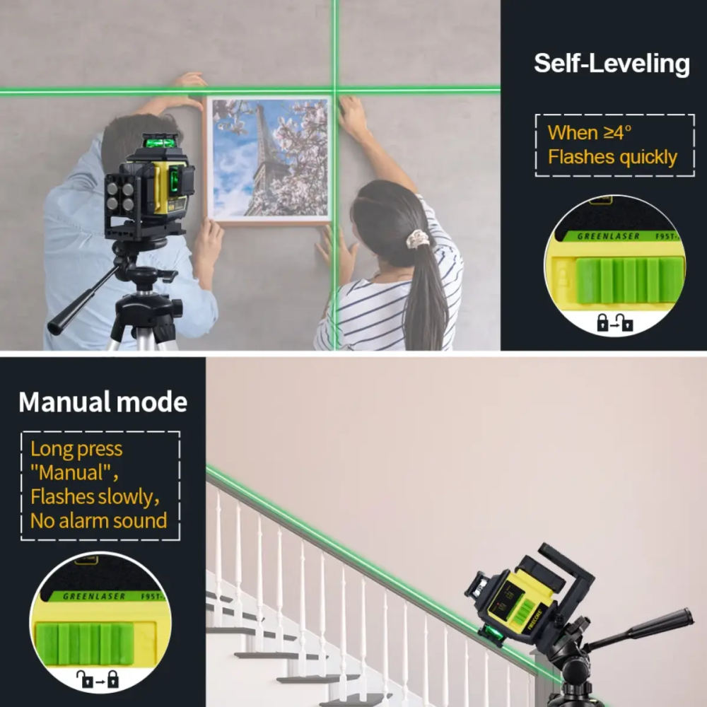 Лазерный уровень нивелир Firecore F95T-XG 3D 360 (12 линий) 4000мА с 2-мя аккумуляторами Винница - изображение 8