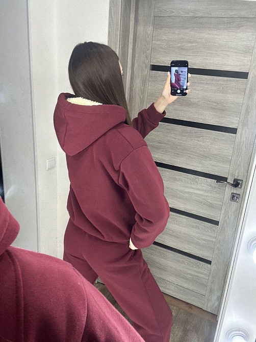 Женский утепленный костюм двойка: кофта и штаны трехнитка на флисе + мех Бордо, 46/48 Одесса - изображение 5