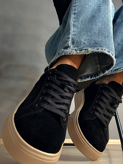 Кеди жіночі Hengji 85-9 натуральний замш на платформі чорні, 39, 25 см Одеса - фото 1