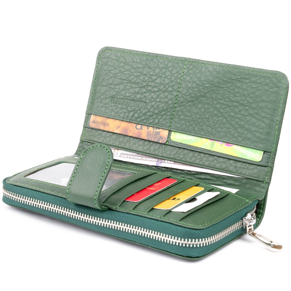 Вертикальний місткий гаманець зі шкіри унісекс ST Leather 19304 Зелений Київ - фото 5