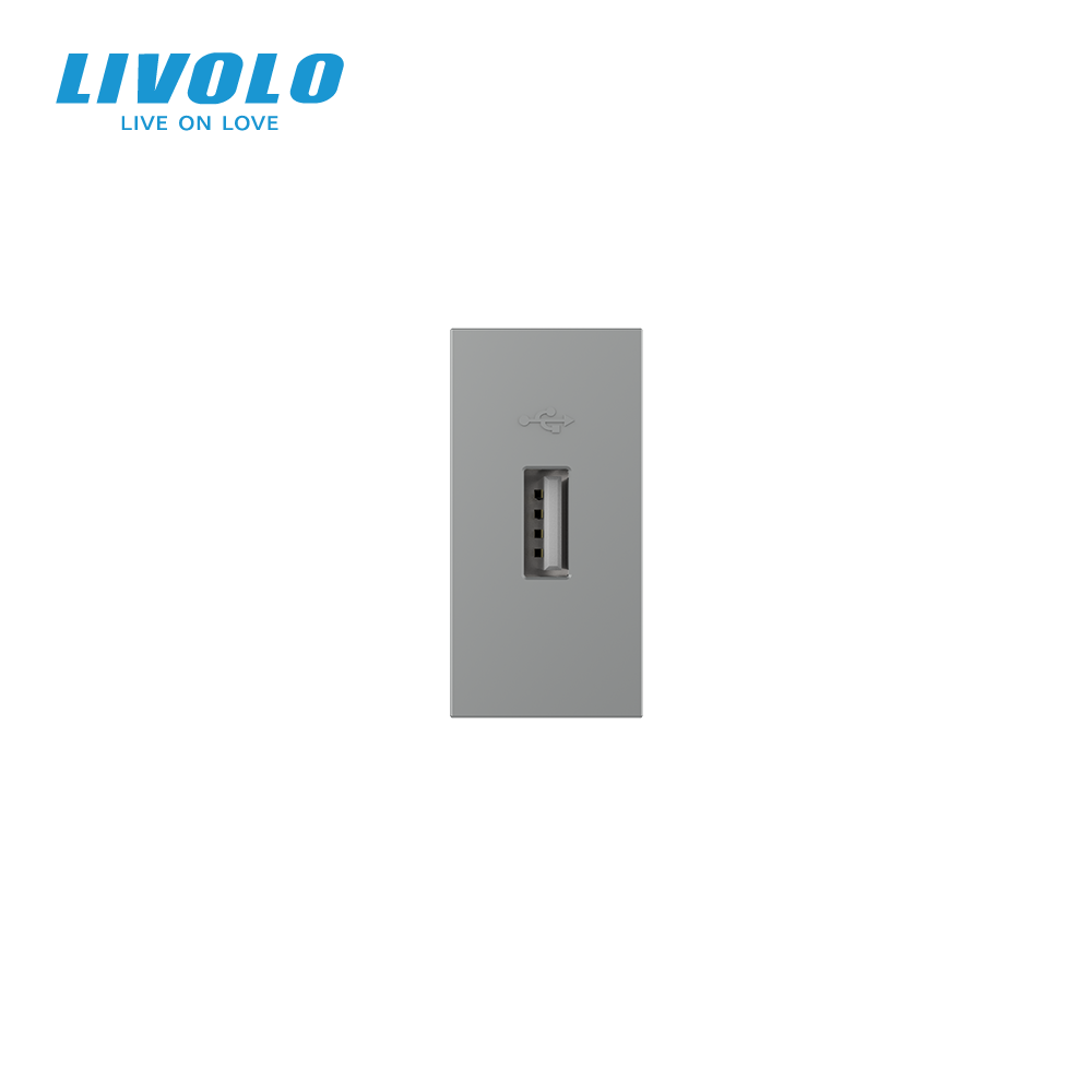 USB розетка LIVOLO 5V 2.1A, сіра, 10Вт, з блоком живлення, модуль 0.5 поста (VL-FCUA-1IP) Коломыя - изображение 7