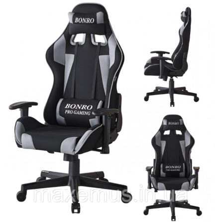 Кресло геймерское из ткани с регулировкой подлокотников B-142 компьютерное кресло для геймера черно-серое Мостиска