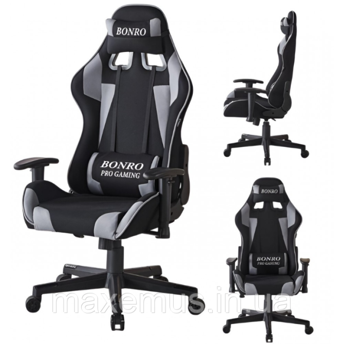 Кресло геймерское из ткани с регулировкой подлокотников B-142 компьютерное кресло для геймера черно-серое Мостиска - изображение 2