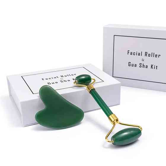 Набір для обличчя із зеленого нефриту: роликовий масажер і скребок Гуаша Reclaire cosmetics Київ