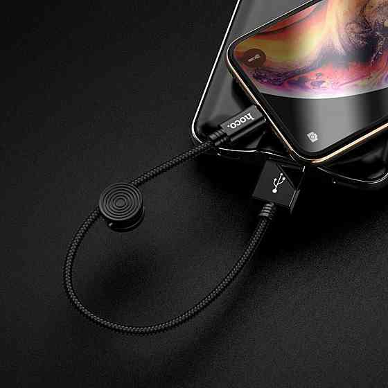 Кабель HOCO X35 USB - Lightning 2.4A, 0.25m, нейлон, алюмінієві конектори, колір чорний 6931474707413 Одеса