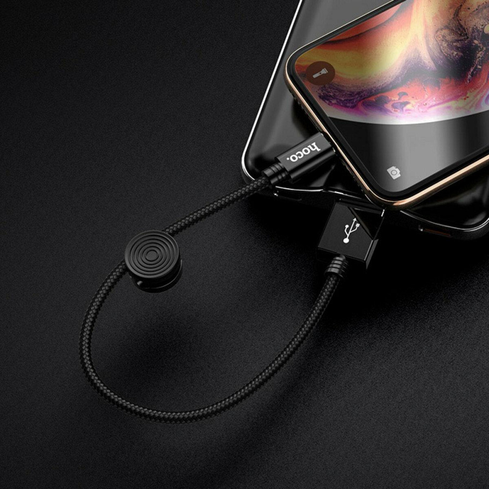 Кабель HOCO X35 USB - Lightning 2.4A, 0.25m, нейлон, алюмінієві конектори, колір чорний 6931474707413 Одеса - фото 3