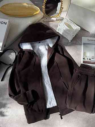 Жіночий теплий повсякденний костюм: худі + штани, тринитка на флісі + хутро Шоколад, 42/44 Одеса