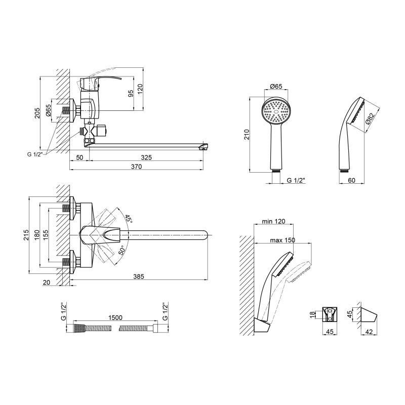 Смеситель для ванны Lidz Tani 005C2 c душевым гарнитуром LDTAN005C2CRM35102 Киев - изображение 2