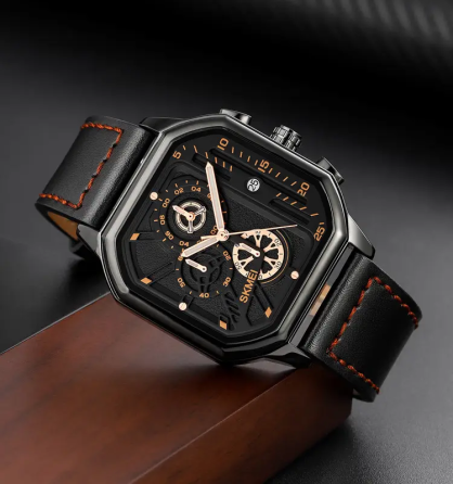 Наручний чоловічий класичний годинник Skmei 1963 Чорний-золото Київ