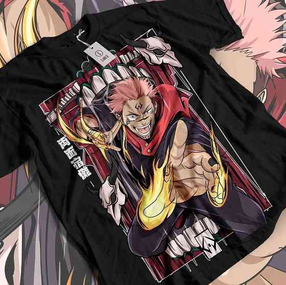 Футболка для хлопчика з аніме принтом Магічна битва оверсайз (зріст від 165 до 180) Чорний AnimeJ0845m Дніпро