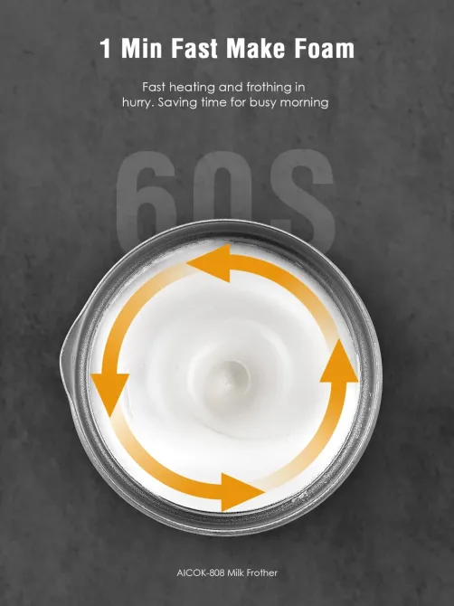 Спінювач молока Aicok 240 мл, міксер-пінозбивач, капучинатор з антипригарним покриттям, підігрів і холодна піна Київ - фото 3