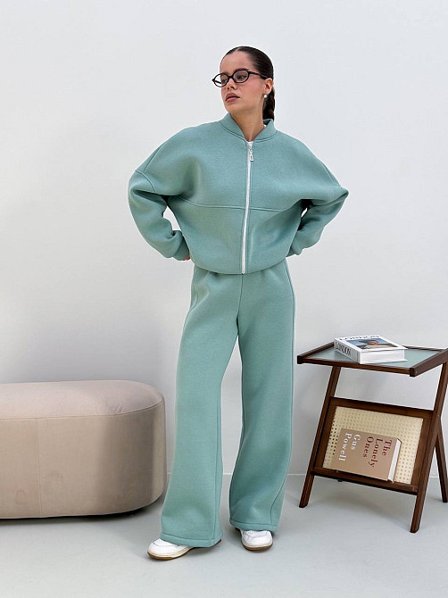 Жіночий теплий костюм-двійка з широкими штанами Оливка 42/46 Харків - фото 3