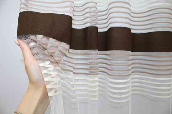 Тюль VR-Textil 1309т Терція Фатин смужки Венге з бежевим та какао 300х270 см (42-0008) Київ