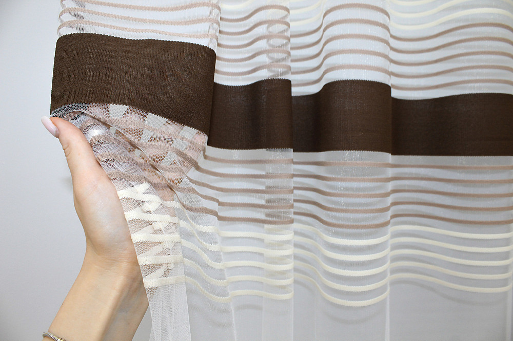 Тюль VR-Textil 1309т Терція Фатин смужки Венге з бежевим та какао 300х270 см (42-0008) Київ - фото 5