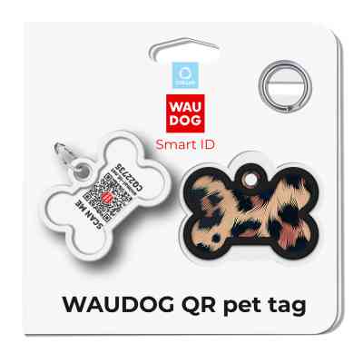 Адресник для тварин WAUDOG Smart ID з QR паспортом "Леопард", кістка 40х28 мм (231-4066) Вінниця