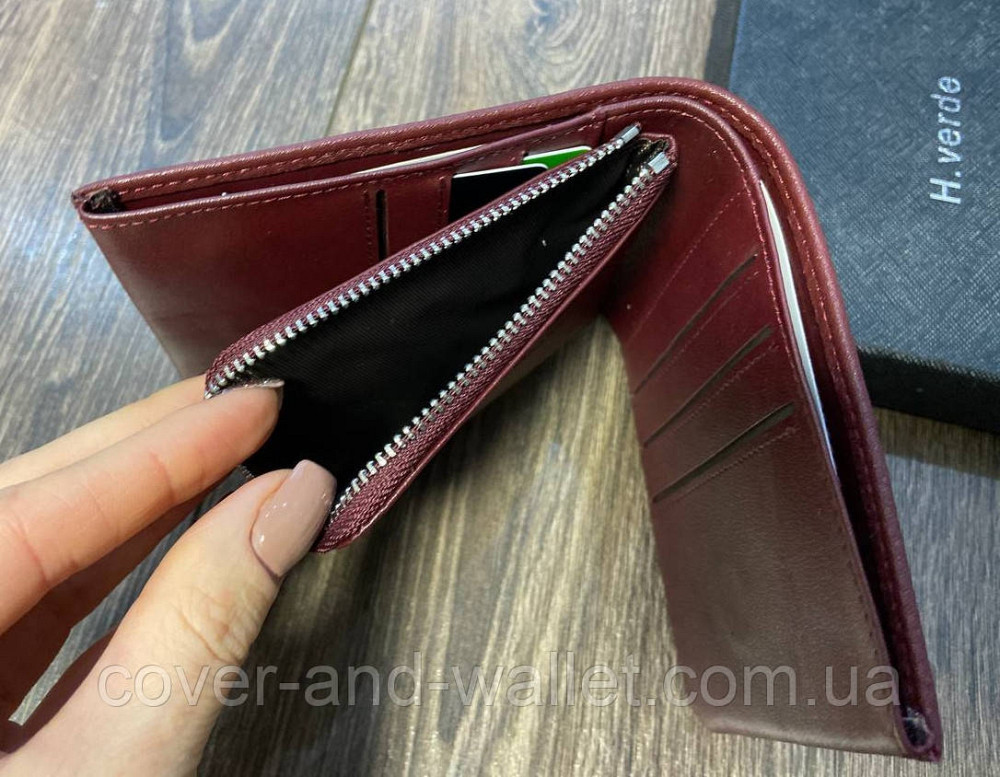 Бордовий компактний шкіряний жіночий гаманець на магнітах H Verde Київ - фото 6