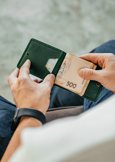 Чоловічий гаманець із натуральної шкіри, чорний місткий гаманець, чоловічий на кнопці гаманець із Crazy HorseMasterSem Київ - фото 8