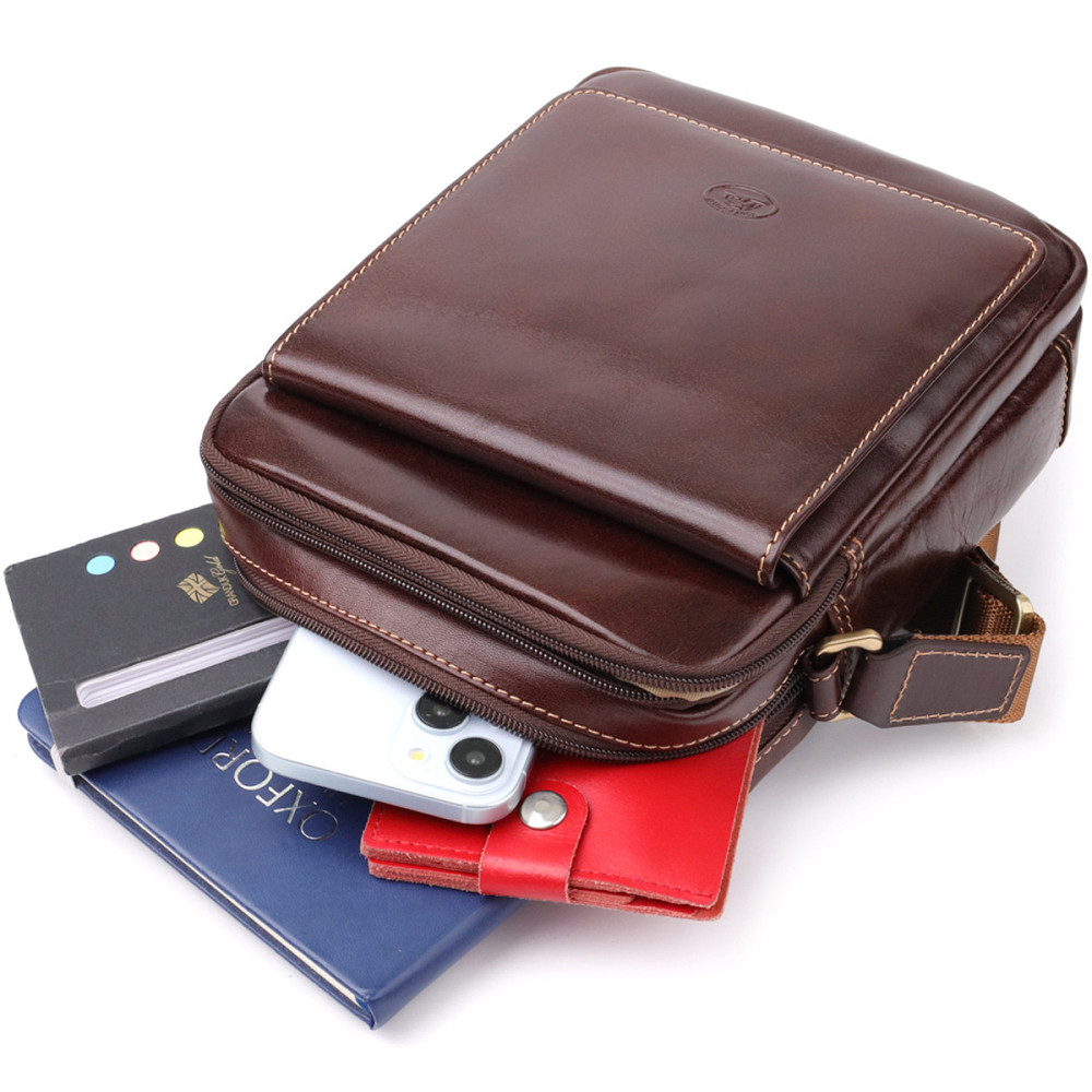 Мужская сумка с карманами из гладкой натуральной кожи Tony Perotti 20856_1 (9148-17 moro) Коричневый Киев - изображение 4